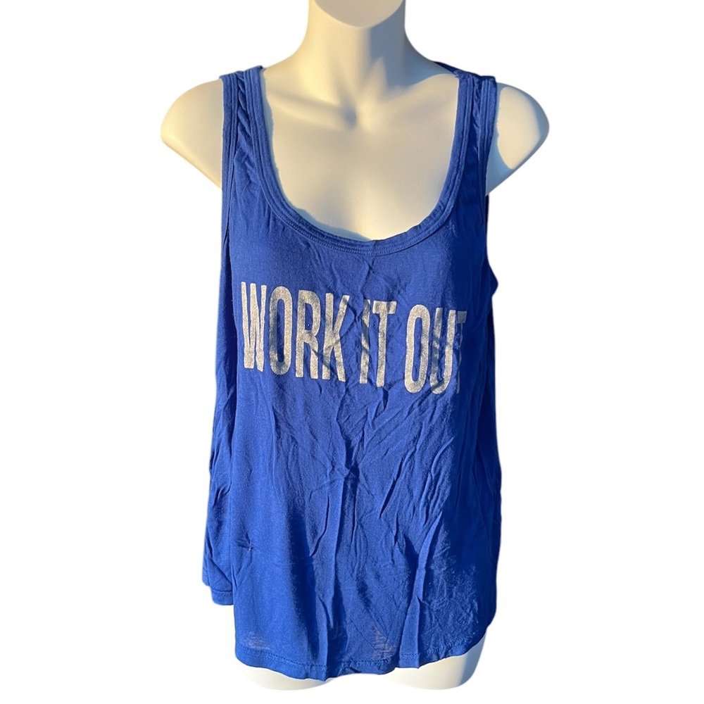 Blue “work it out” tank top
